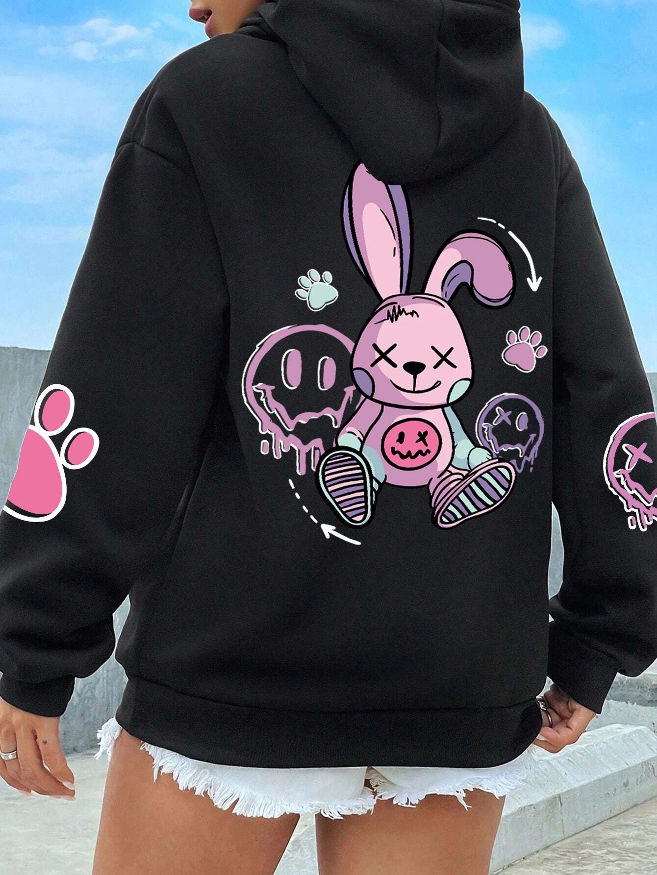 Pink Nightmare Bunny Oversized Hoodie.