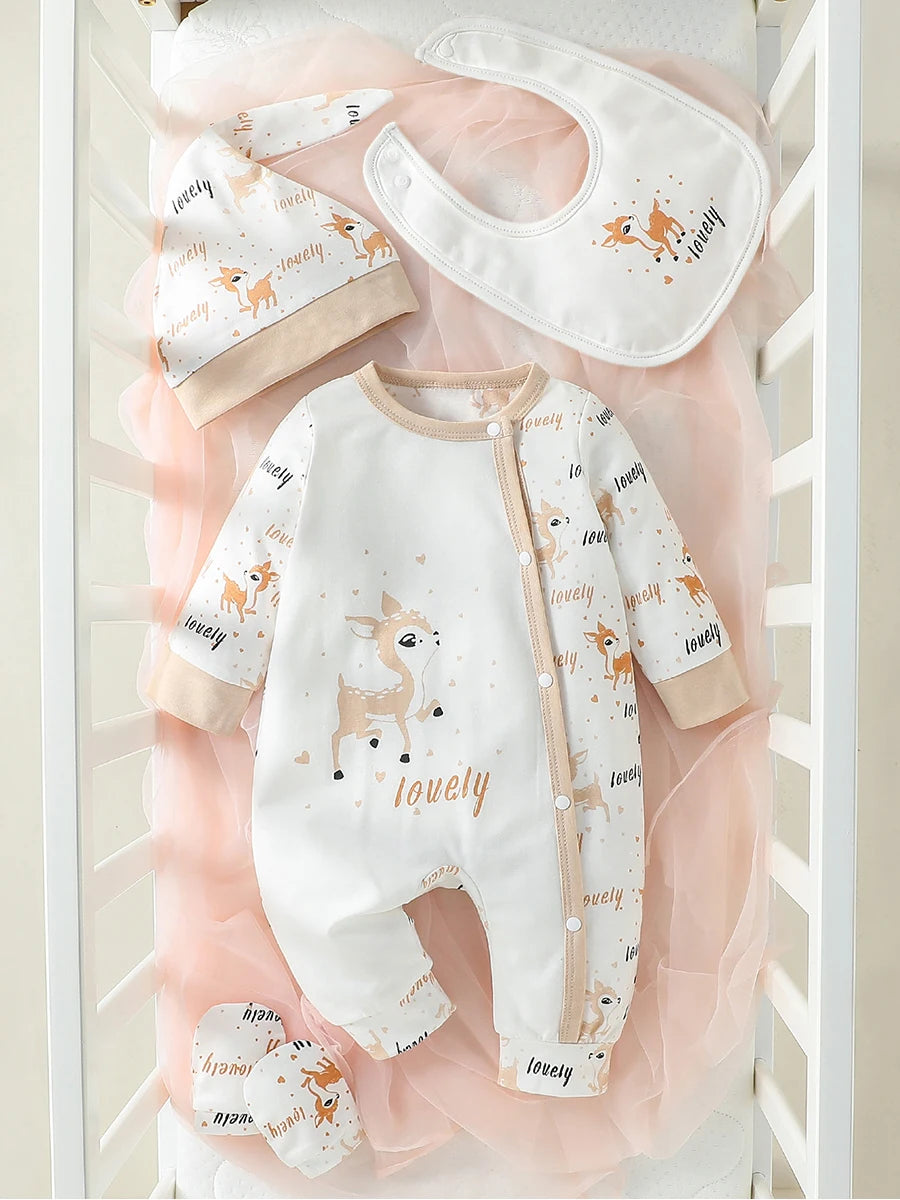 Baby Outfit | 4-Piece Set with Bib & Gloves