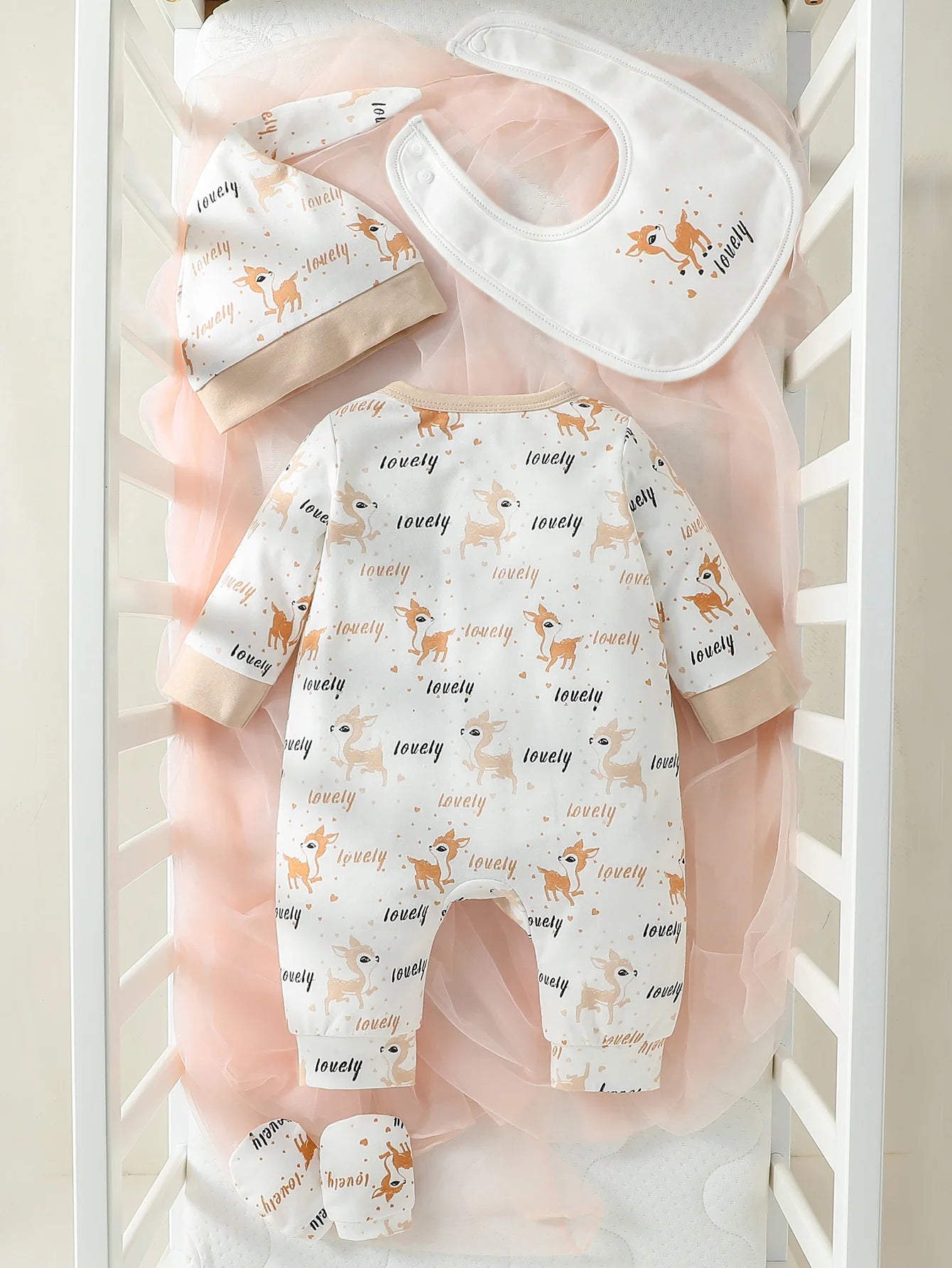 Baby Outfit | 4-Piece Set with Bib & Gloves