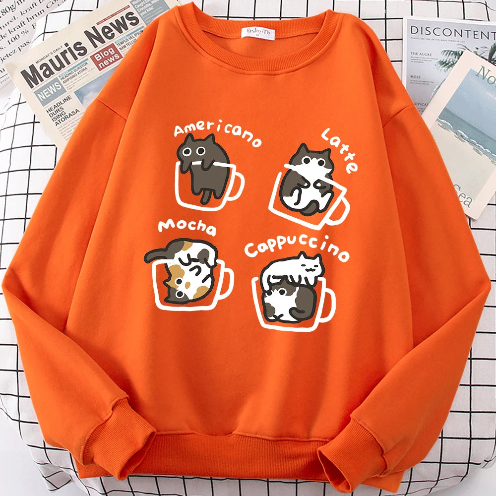 Coffee Cat Graphic Sweater – Cozy Fleece Pullover