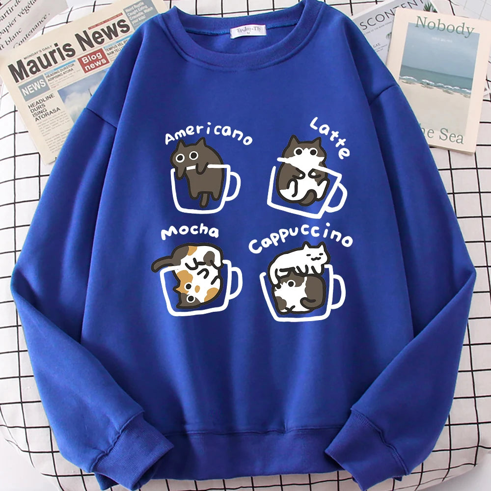 Coffee Cat Graphic Sweater – Cozy Fleece Pullover