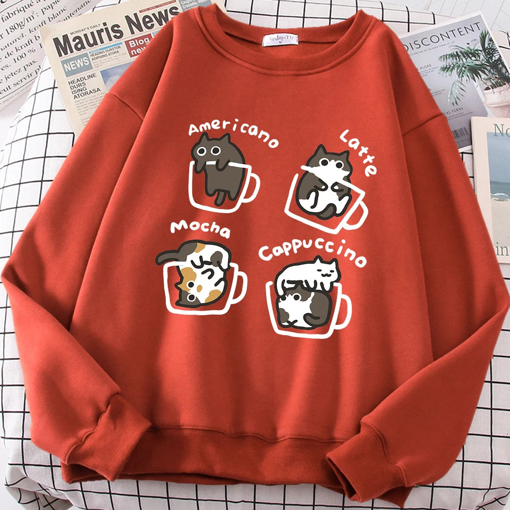 Coffee Cat Graphic Sweater – Cozy Fleece Pullover
