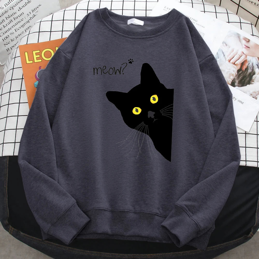 Meow Black Cat Graphic Sweatshirt.