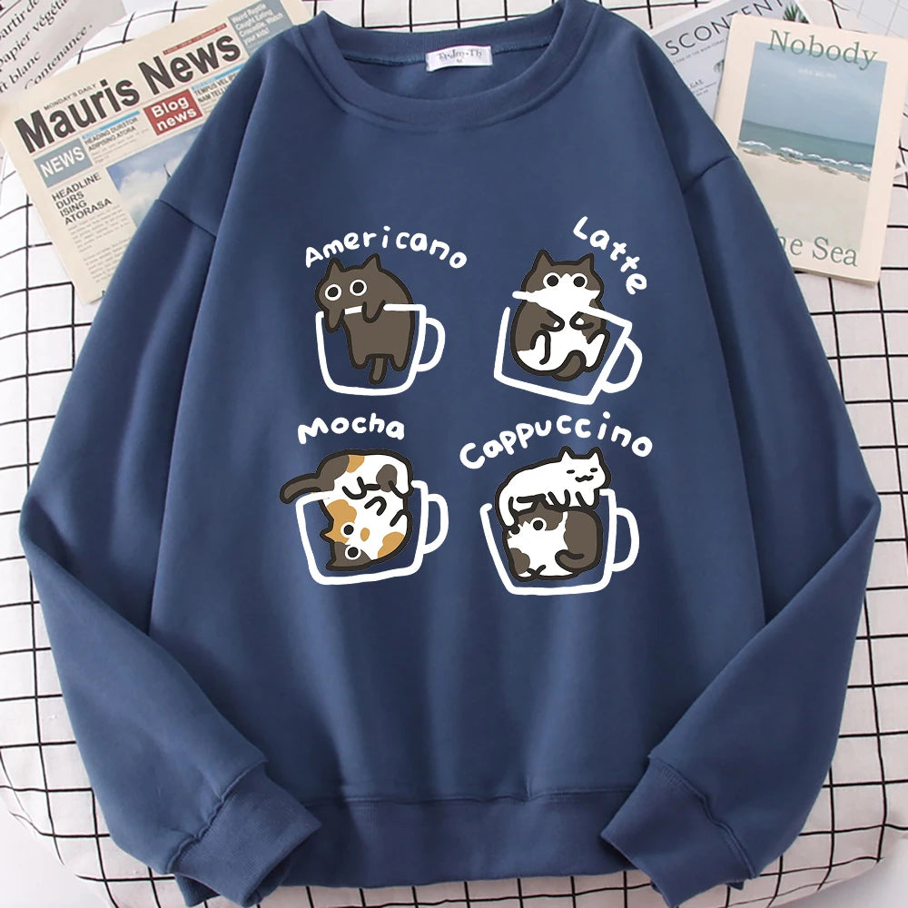 Coffee Cat Graphic Sweater – Cozy Fleece Pullover