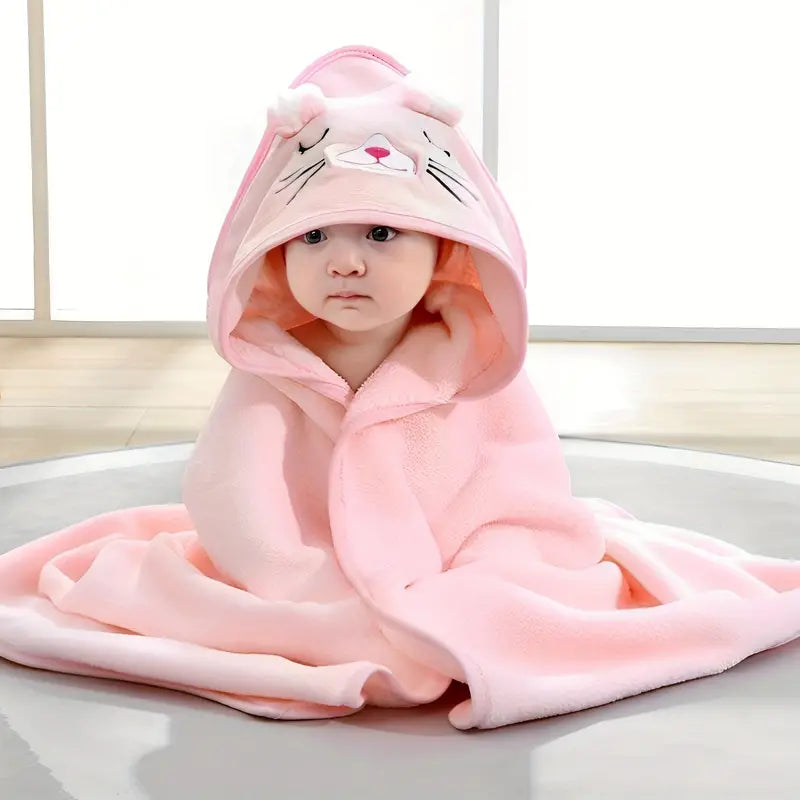 Baby Hooded Bathrobe – Soft Coral Fleece Towel Blanket for Infants & Toddlers