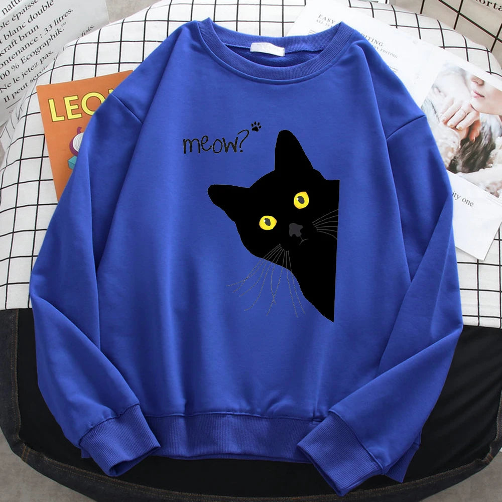 Meow Black Cat Graphic Sweatshirt.