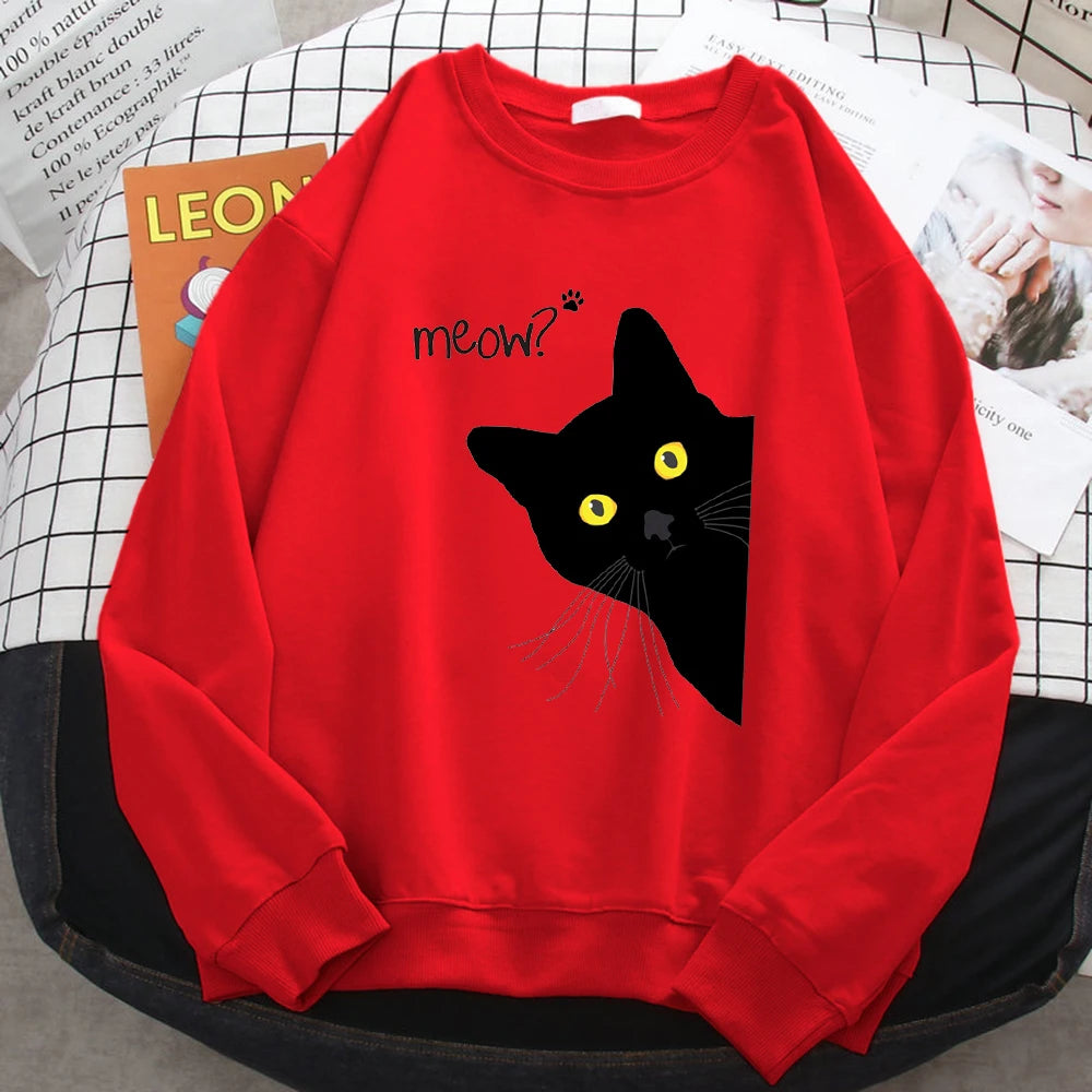 Meow Black Cat Graphic Sweatshirt.