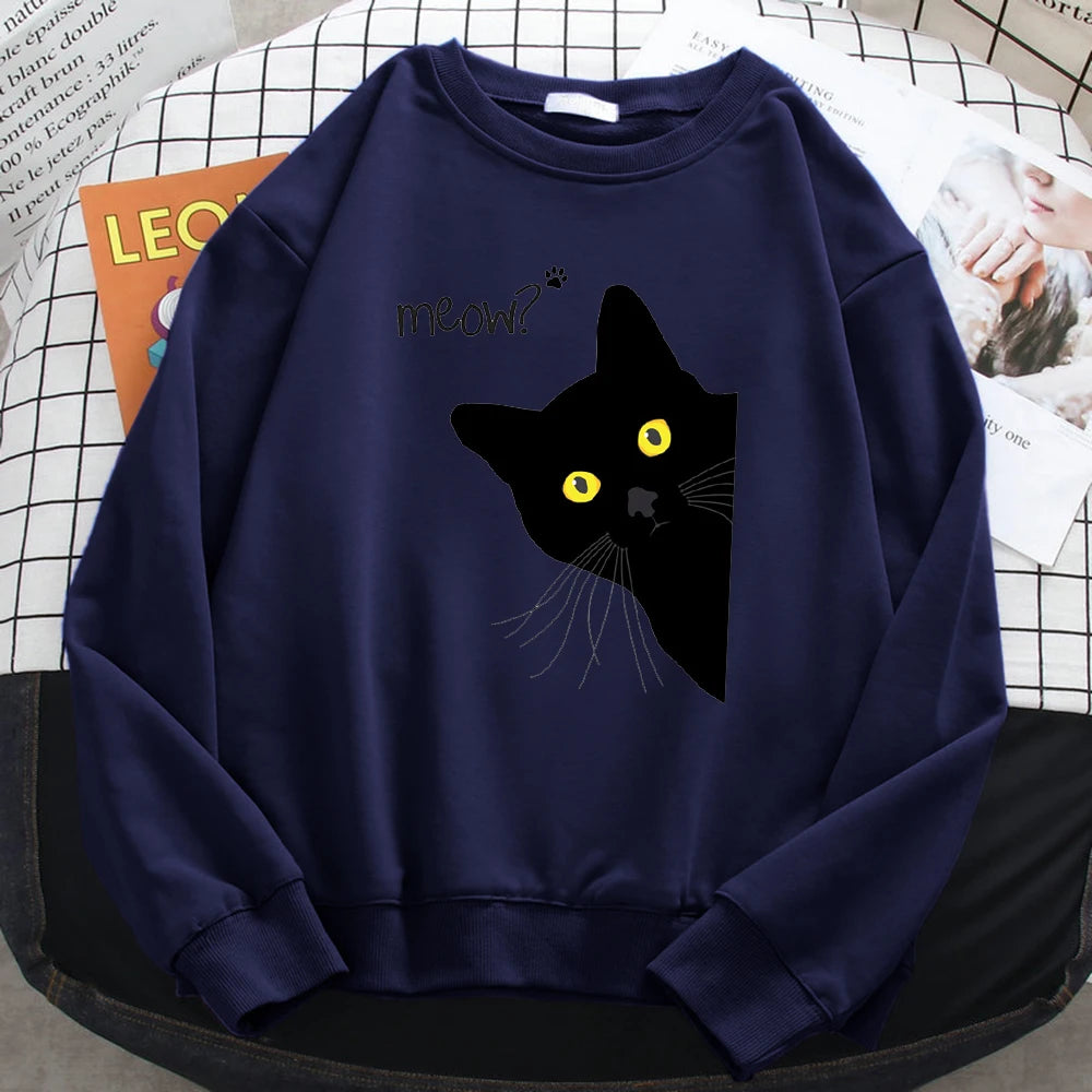 Meow Black Cat Graphic Sweatshirt.