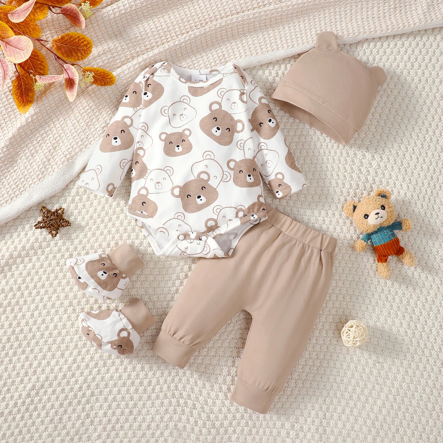 Little Bear Baby Outfit | 4-Piece Set with Hat & Socks