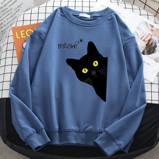 Meow Black Cat Graphic Sweatshirt.