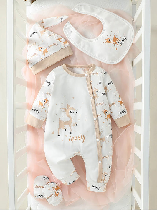 Baby Outfit | 4-Piece Set with Bib & Gloves