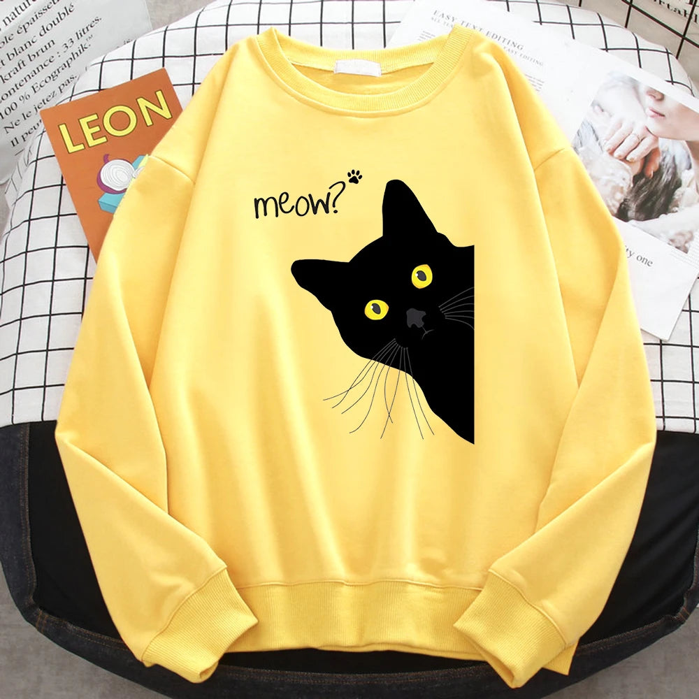 Meow Black Cat Graphic Sweatshirt.