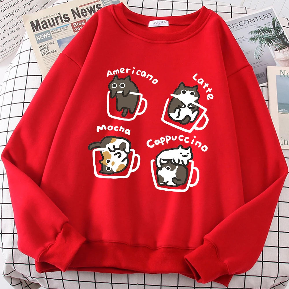 Coffee Cat Graphic Sweater – Cozy Fleece Pullover