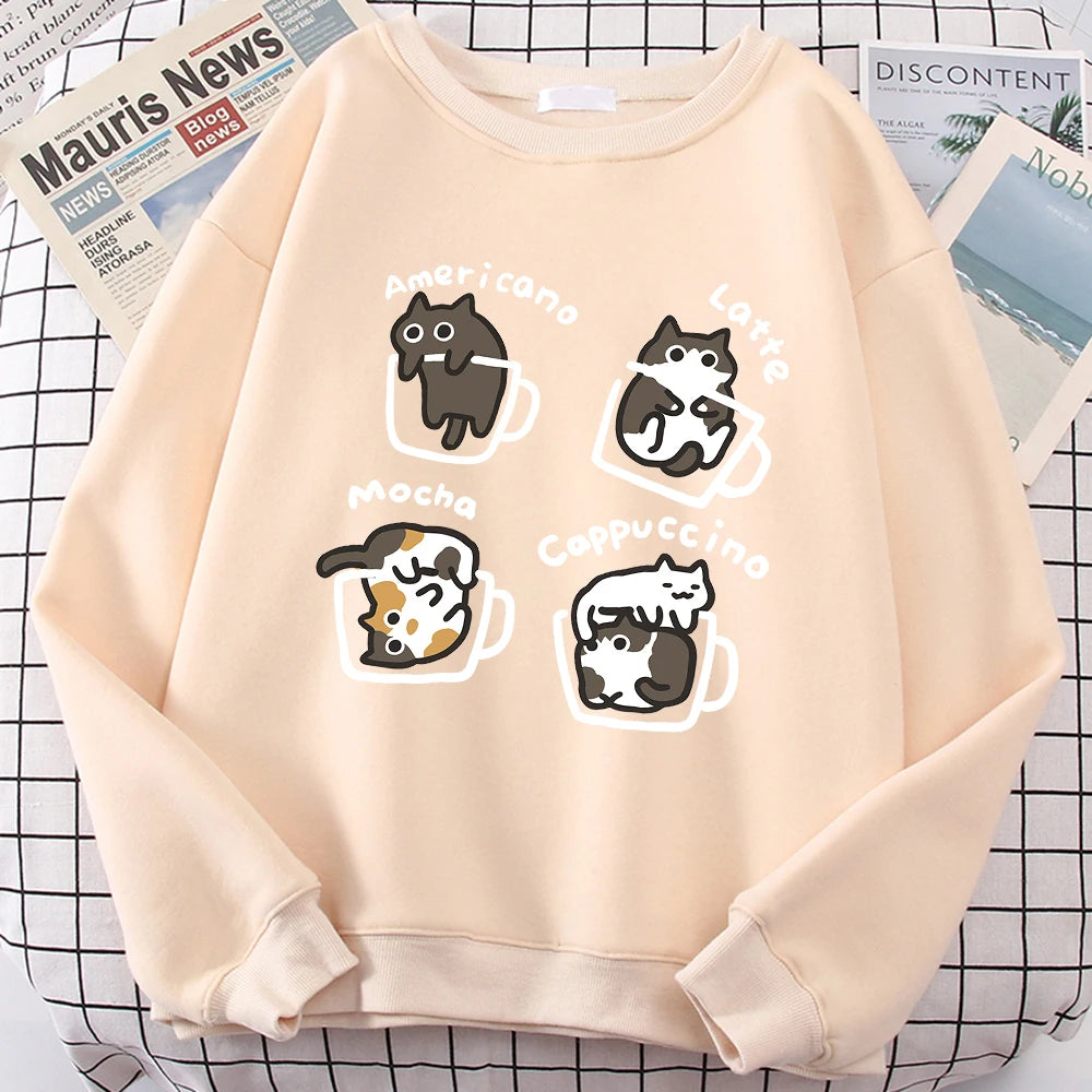 Coffee Cat Graphic Sweater – Cozy Fleece Pullover