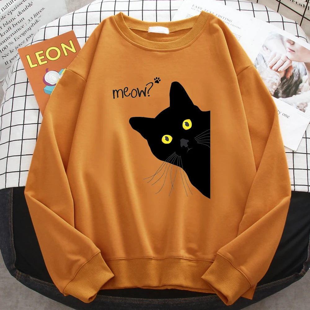 Meow Black Cat Graphic Sweatshirt.