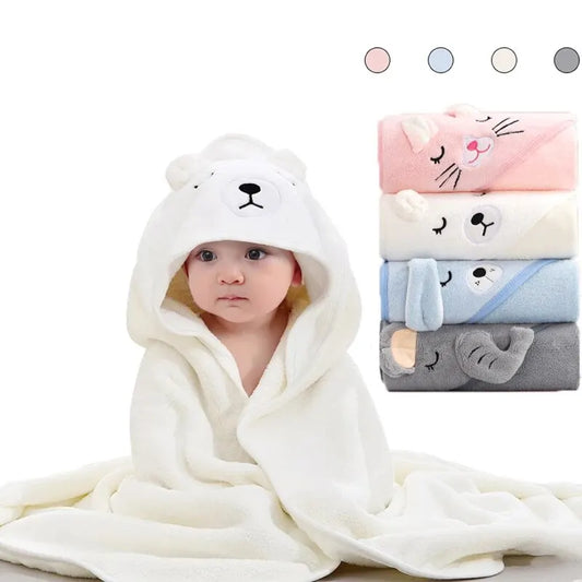 Baby Hooded Bathrobe – Soft Coral Fleece Towel Blanket for Infants & Toddlers