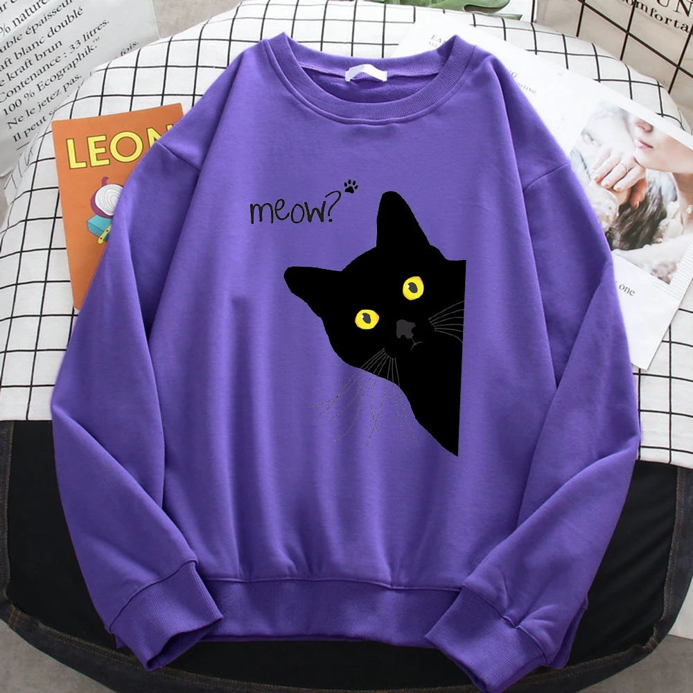 Meow Black Cat Graphic Sweatshirt.