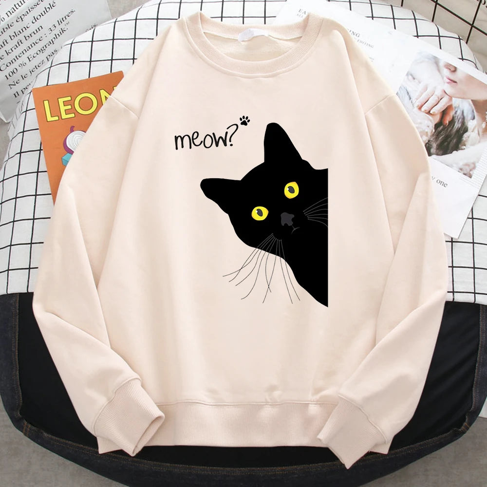 Meow Black Cat Graphic Sweatshirt.