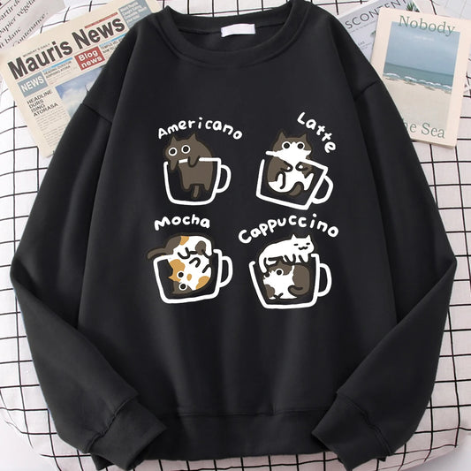 Coffee Cat Graphic Sweater – Cozy Fleece Pullover