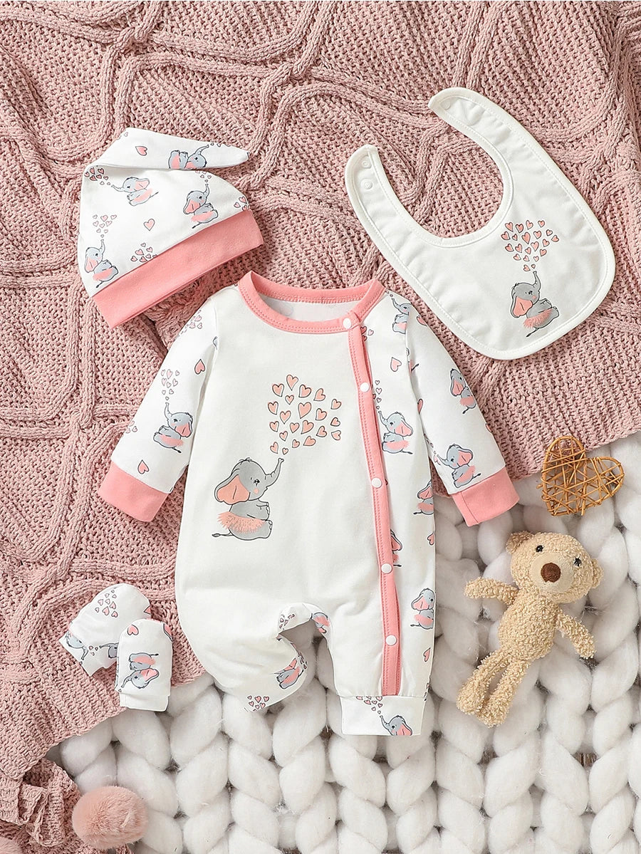 Baby Outfit | 4-Piece Set with Bib & Gloves