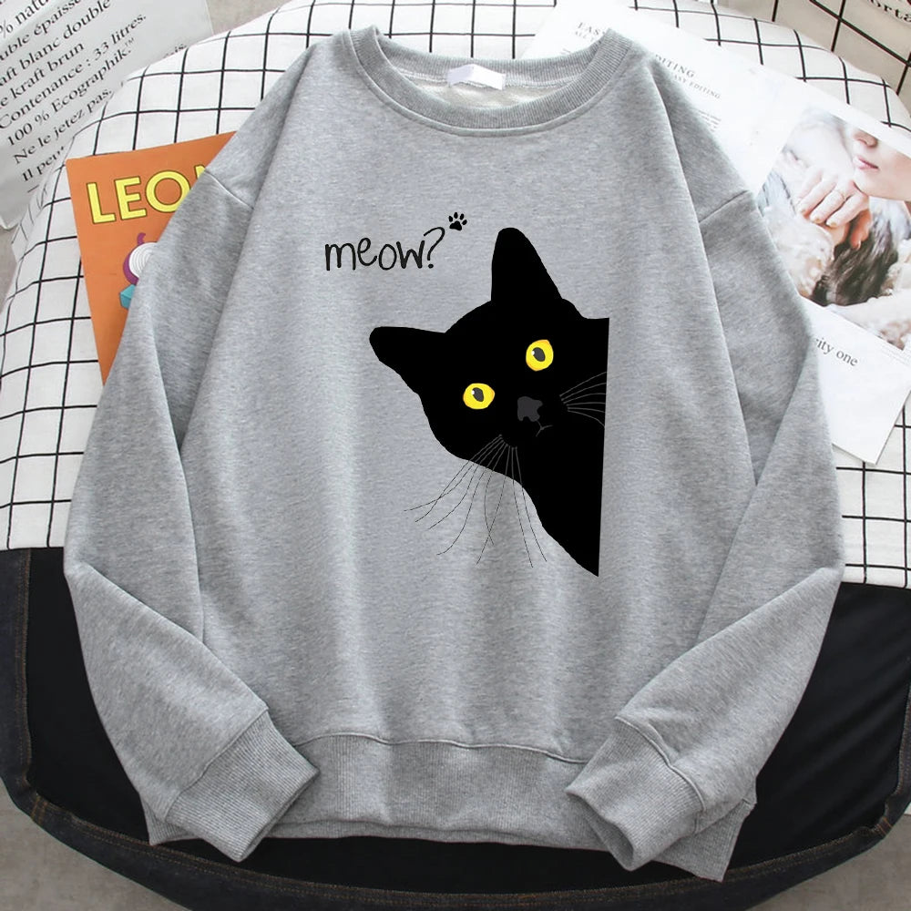 Meow Black Cat Graphic Sweatshirt.