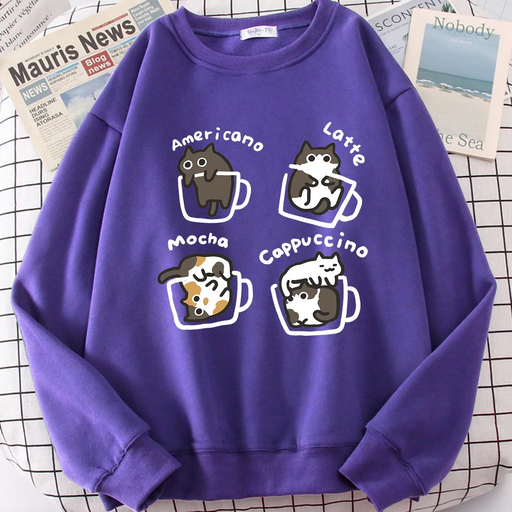 Coffee Cat Graphic Sweater – Cozy Fleece Pullover