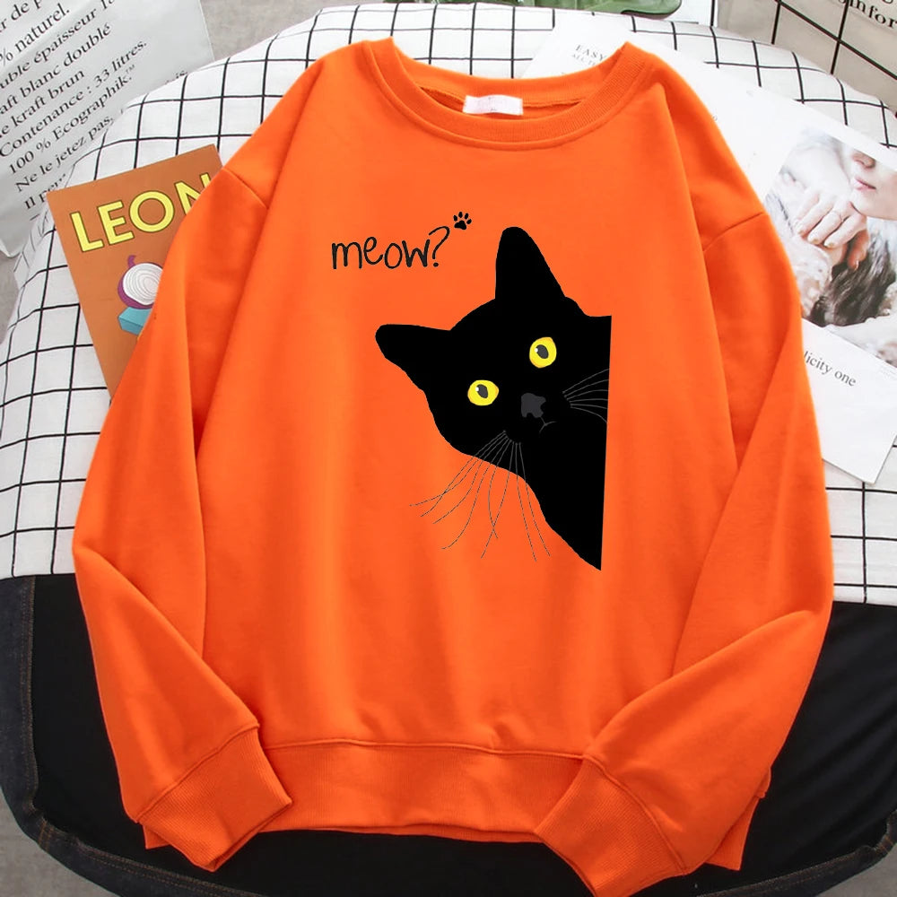 Meow Black Cat Graphic Sweatshirt.