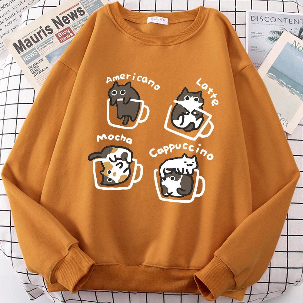 Coffee Cat Graphic Sweater – Cozy Fleece Pullover
